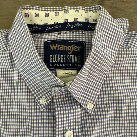 Mens Wrangler George Straight Purple White Check Cowboy Western Button Shirt XL - Picture 1 of 6